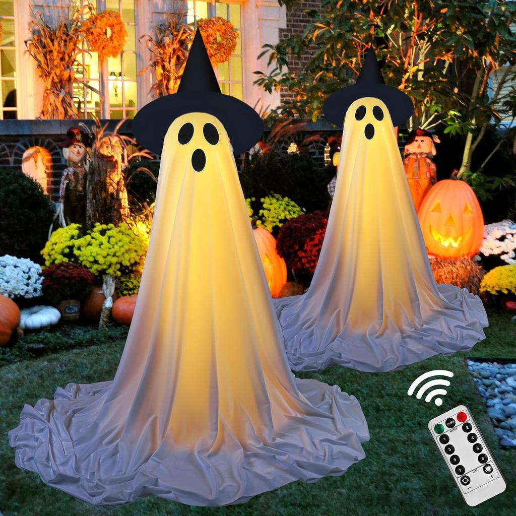 2Packs Halloween Decorations Outdoor,Halloween Party Decorations Indoor,Spooky Ghost Decor with Remote Control String Lights,Halloween Ghost Lights