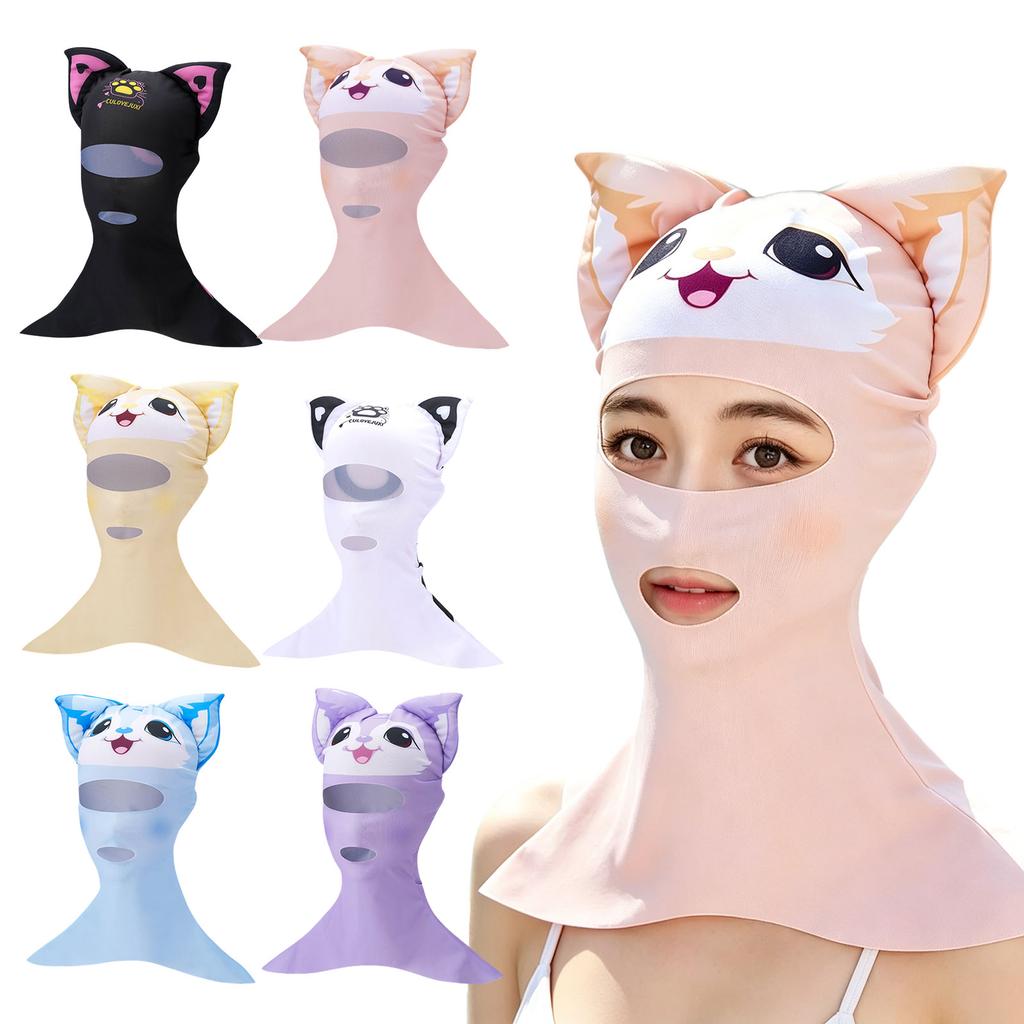 Sun Protections Full Face Head Neck Cover Swiming Diving Facekini Elastic Caps For Water Sport Facekini Elastic Swim Caps Sun Protections Full