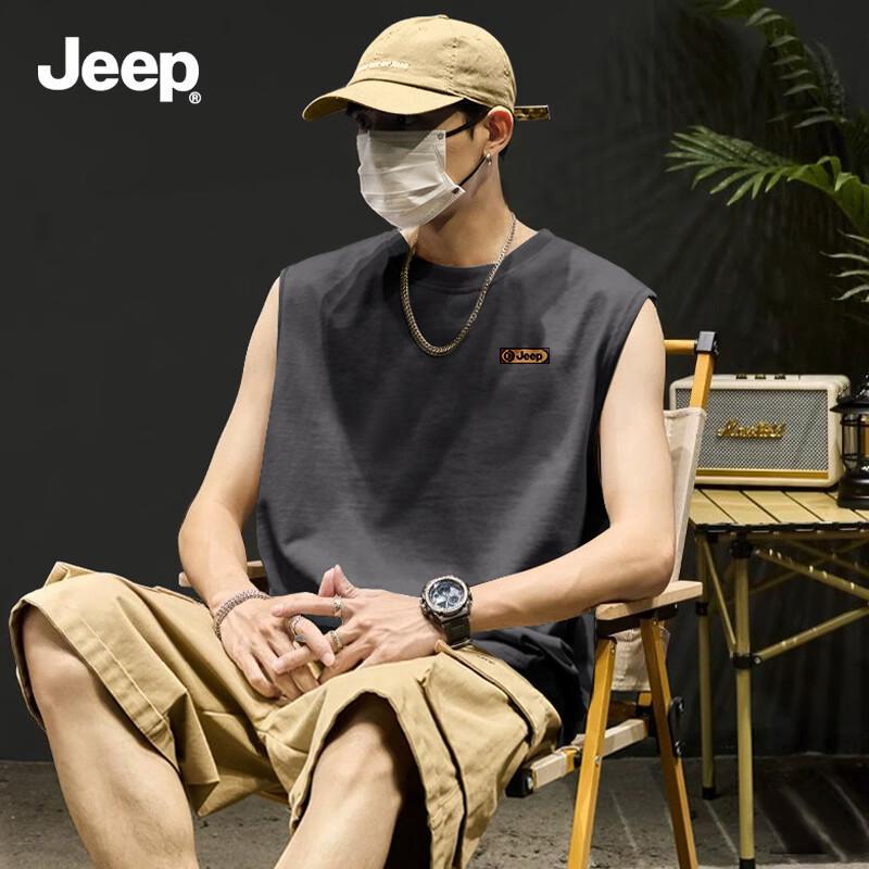 JEEP Men's Heavyweight Cotton Sleeveless Round Neck T-Shirt