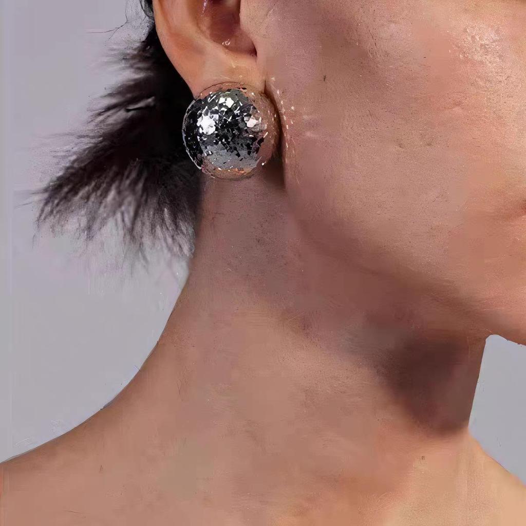 Retro Crushed Ice Sphere Stud Earrings - Unique, Versatile, Light Luxury Design for Women