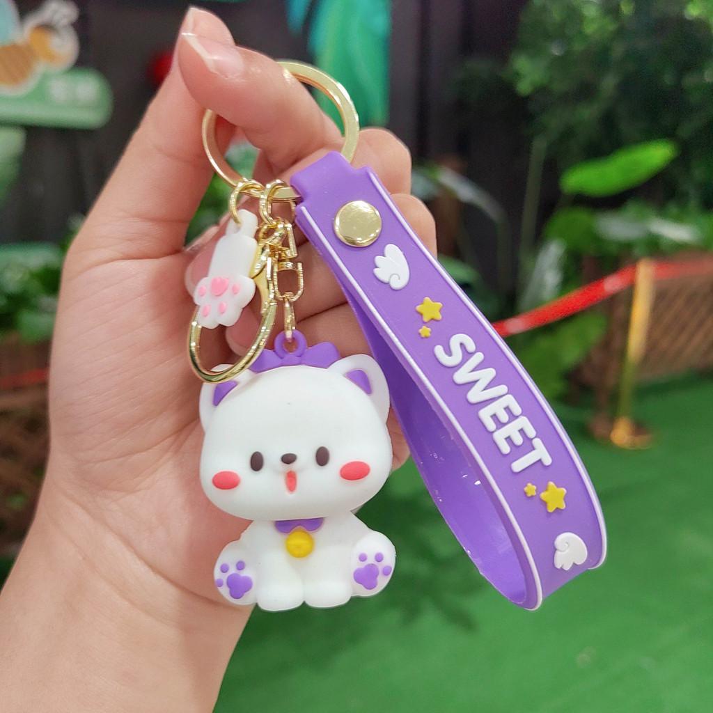 Adorable Cartoon Silicone Keychain Trinket Cute Cat Wolf Keyring For Gifting