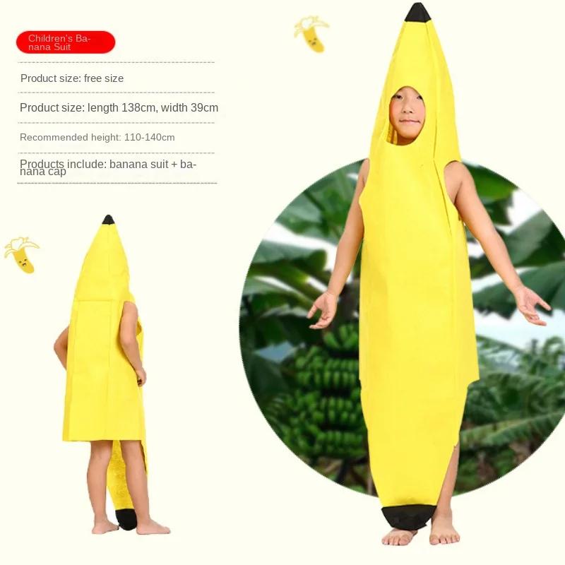 Kids Halloween Banana Costume Fruit Outfit Stage Performance Clothes Parent Child Matching Kindergarten Role Play Decoration