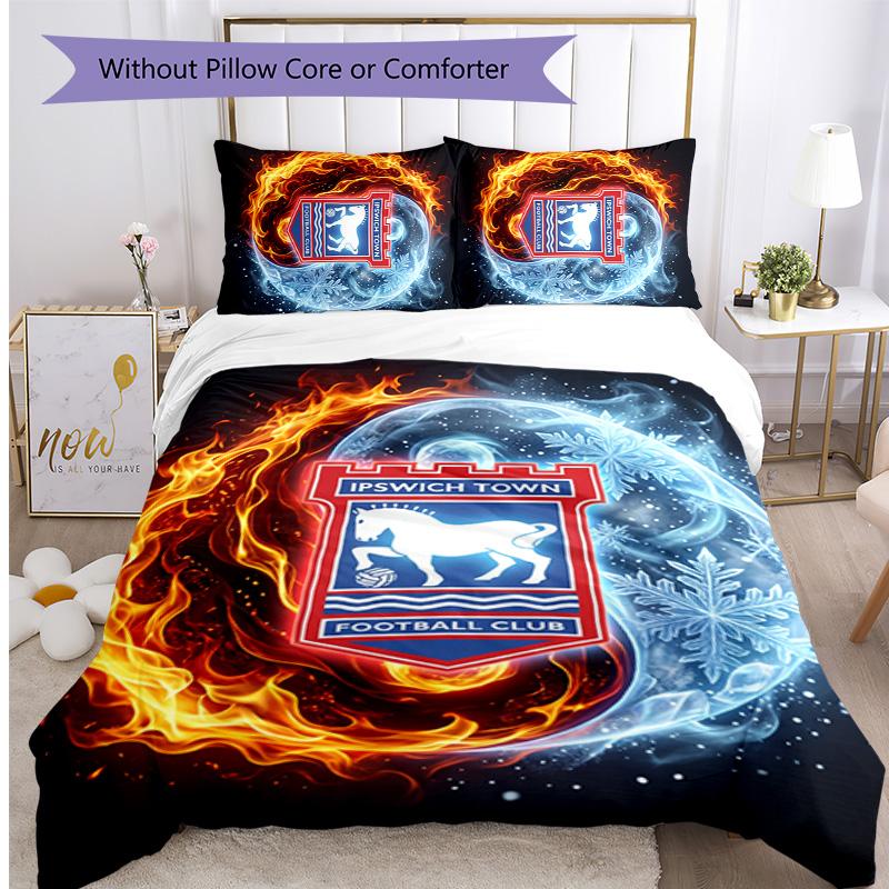 Ipswich Town Football Printed 3 Pieces Bedding Set, Comfortable Skin Friendly Bedroom Duvet Cover Set