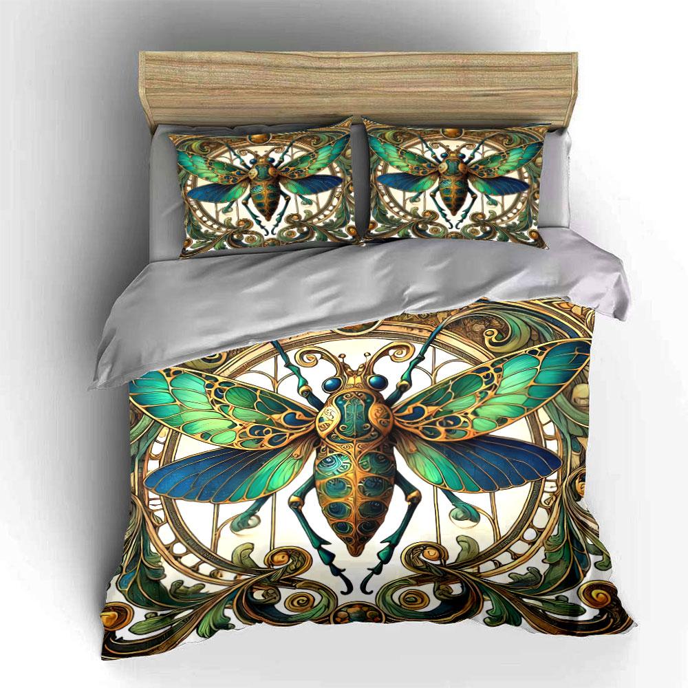 Art Nouveau Insect Decor Set Bedding Set with 1 Duvet Cover 2 Pillowcases Single Double King Queen, Gift