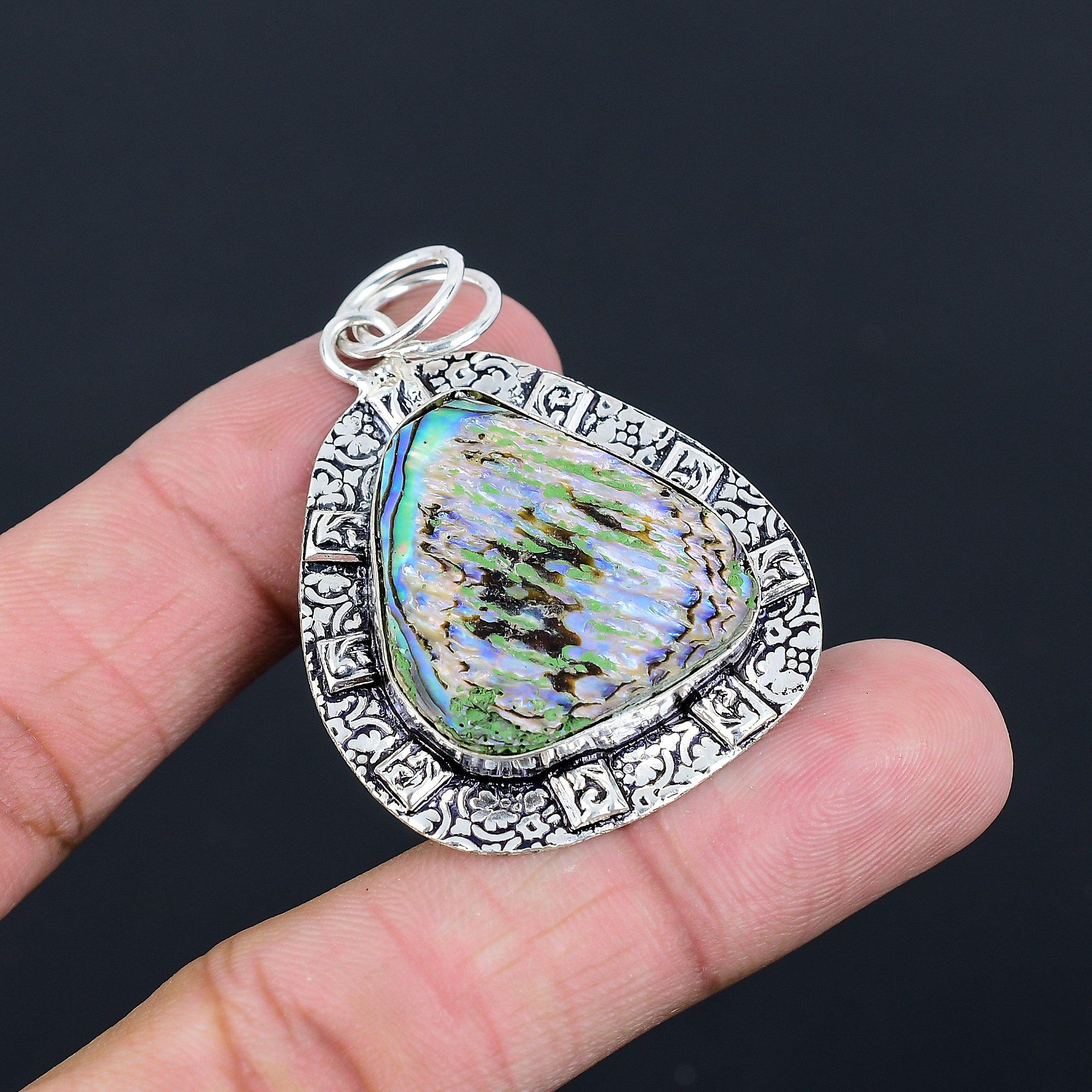 Daughters Day Deal 925 Sterling Silver Abalone Shell Gemstone Boho Wife Pendant