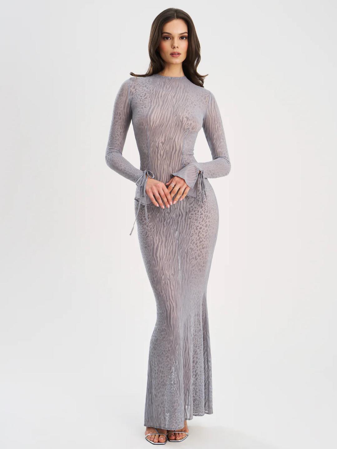 

Европейское и американское платье-халтер с леопардовым принтом и открытой спиной L серый