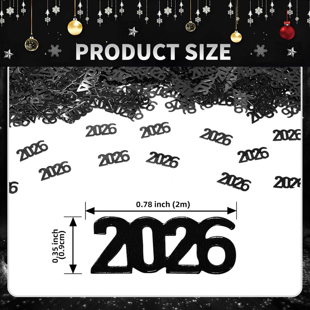 VHUWE 2026 New Years Confetti Black, 2.12 oz Shinny Metallic 2026 Number Confetti for Tables 2026 Happy New Year Decorations New Years Eve Party