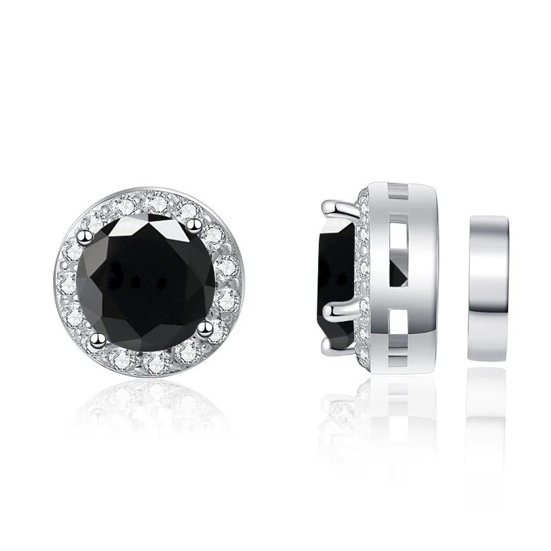 

JOIAS HOME S925 Silver Earless Magnetic Earrings Round Moissanite for Men and Women Daily Party Simple Fine Jewelry 1ctx2 чорний