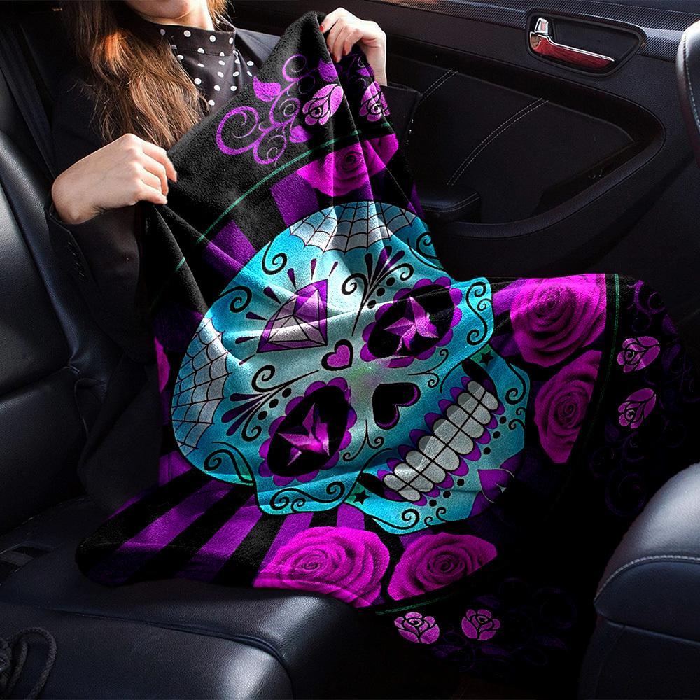 1pc Sugar Skull Roses Throw Blanket Soft Flannel, Cozy All Season Polyester Perfect for Home, Office