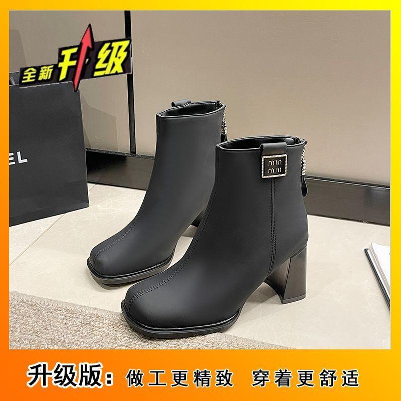 French thick heel fashion boots Martin boots 2025 autumn and winter new high heels thin boots white small short boots women