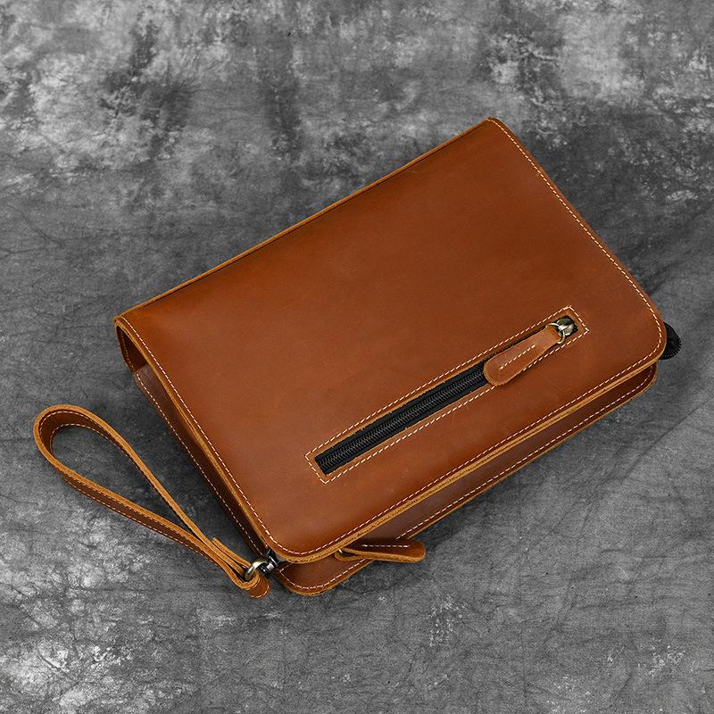 Handbag Business Wallet With Handbelt Large Capacity Men'S Handbag Crazy Horse Leather Retro Handbag First Layer Cowhide