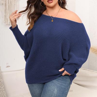 Women's Pullover Large Size Autumn and Winter Bat Sleeve One-Line Neck Off-Shoulder Loose Sweater