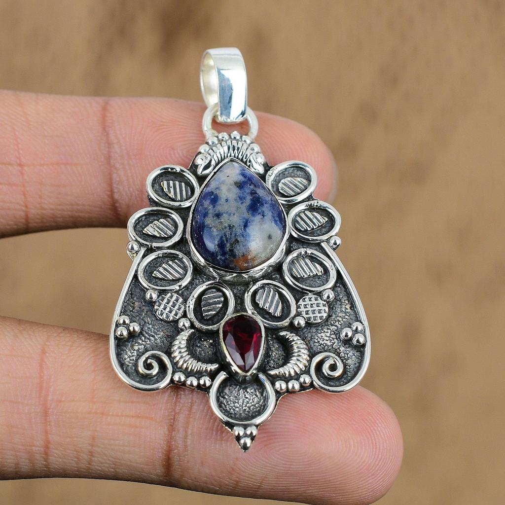 Birthday Gift For Her Natural Sodalite Gemstone Pendant 925 Sterling Silver