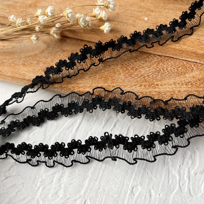 Material organza din dantelă neagră pentru îmbrăcăminte și accesorii DIY - Decorare decolteu și tiv fustă