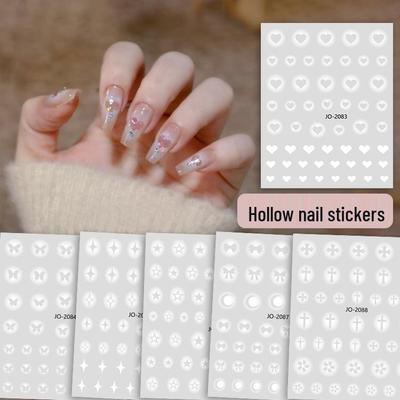 White Gradient Openwork Butterfly & Heart Star Cross Nail Stickers