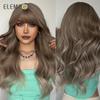 Synthetic Wig Long Medium Water Wavy Ombre Dark Brown with Bangs Wigs for Women Party Daily Hair Heat Resistant Natural