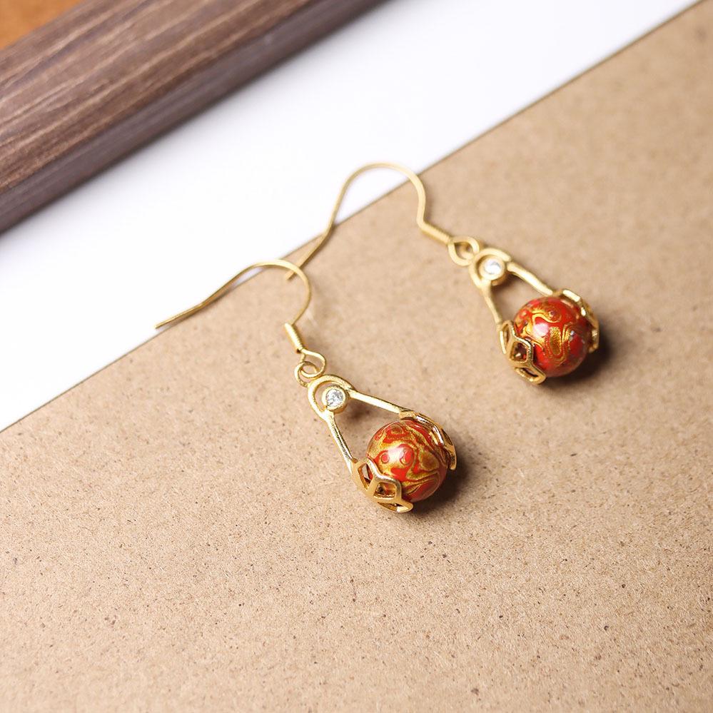 Large Lacquer Bead Earrings: Ethnic Chinese Style with Mother-of-Pearl Inlay