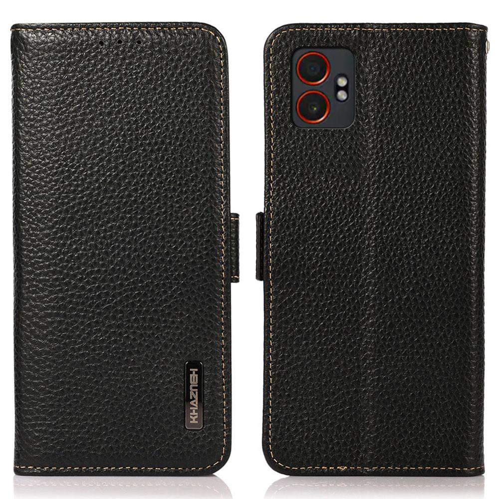 KHAZNEH for Samsung Galaxy XCover7 Pro Phone Case Genuine Cow Leather Cover RFID Blocking