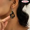 Vintage Style Golden & Pink Flower Pattern PU Leather Earrings for Women Elegant Earrings Birthday Gifts Mother's Day Gifts Christmas Gifts