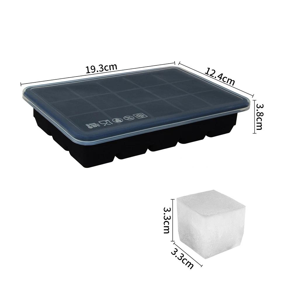 Lebensmittelechte Heißverkaufende Langlebige Silikon Eiswürfelformen 15 Fächer Quadratisch mit Deckel Einfacher DIY Eisbereiter für Zuhause für Whiskey & Kaffee