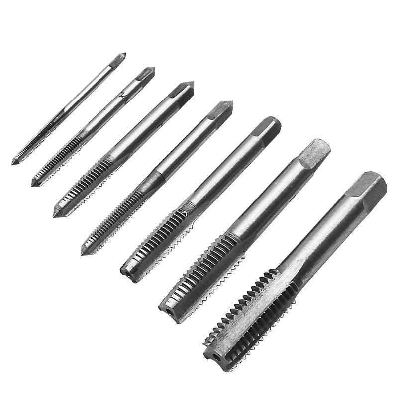 Seven-Piece Taper Square Handle Straight Groove Tap Set: Bearing Steel, Sizes M3-M12