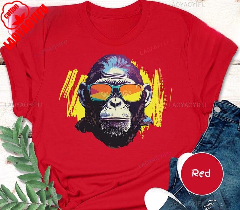 Cool Monkey TShirt Funny Monkey Graphic T Shirts Sunglasses Trendy Unisex Tee Casual Wear Men Clothing Streetwear Cotton Tees