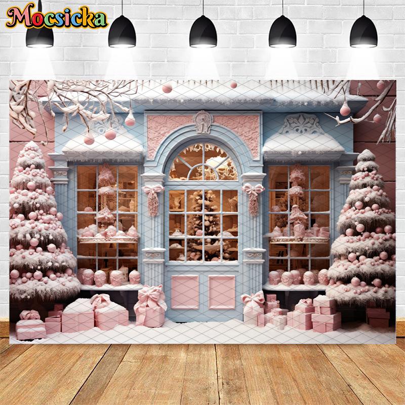 Mocsicka Photography Background Christmas Candy House Winter Snow Tree Decors Birthday Portrait Cake Smash Backdrop Photo Studio