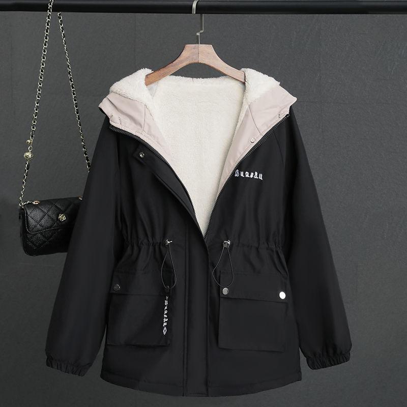 Women's Fashion Faux Fur Hooded Coat, Korean Style Zippered Parka,New Thickened Cotton Winter Outerwear, Slimming Design, Polyester, Casual Style