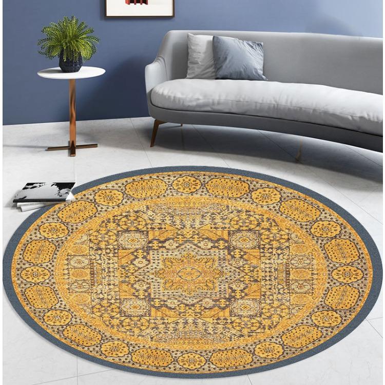WTEMPO Round Ethnic Style Carpet Full Shop Washable Living Room Carpet Foldable Floor Mat