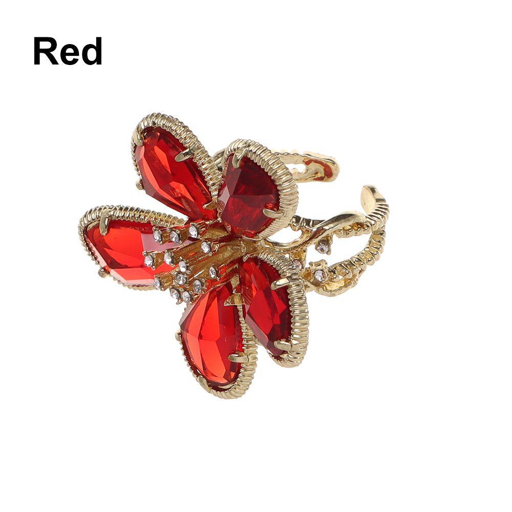 

Girl Luxury Exaggerated Single Open Adjustable Rhinestone Flower Fairy Ring Big Flower Crystal Ring красный