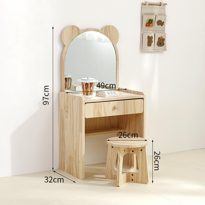 Korean Princess Solid Wood Children's Dressing Table and Stool Set for Girls' Room