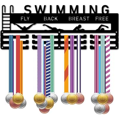 Metal Medal Holder Rack Wall Mounted Black Holds Over 60 Medals for Dancer Runner Ballet Swimmer 15.7 X 6 Inch