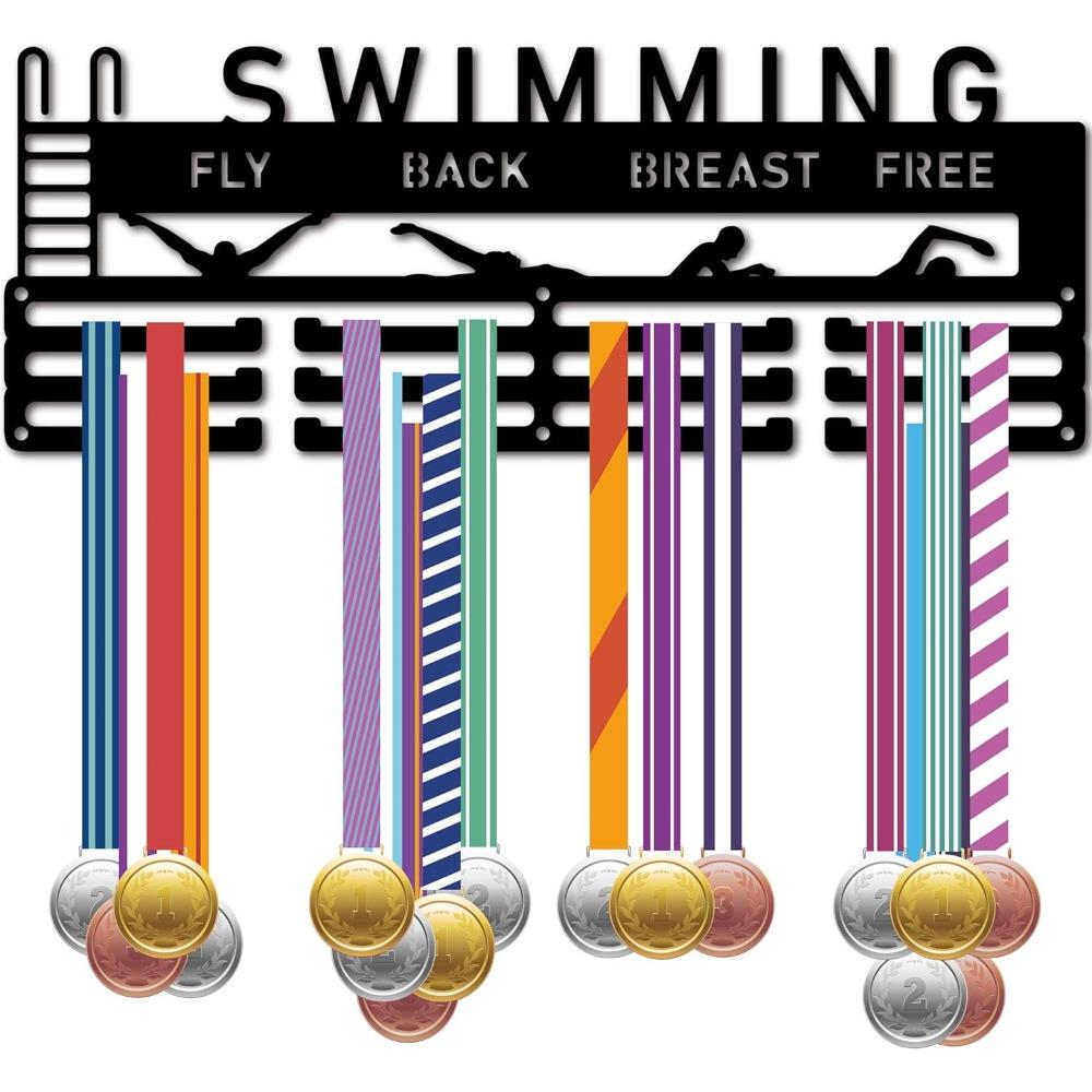 Metal Medal Holder Rack Wall Mounted Black Holds Over 60 Medals for Dancer Runner Ballet Swimmer 15.7 x 6 Inch