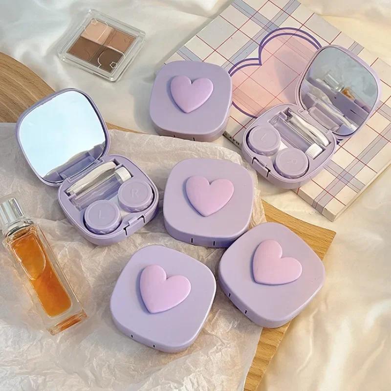 Heart Contact Lens Case with Mirror Mini Cute Eyes Care Contact Lens Container Box Travel Kits Eyewear Accessories Organizer