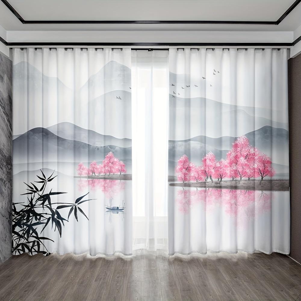 2pcs, Chinese Mountain lnk Painting Print Curtain,Rod Pocket Mount,Polyester Material For Living Room Bedroom Kitchen Free Ship