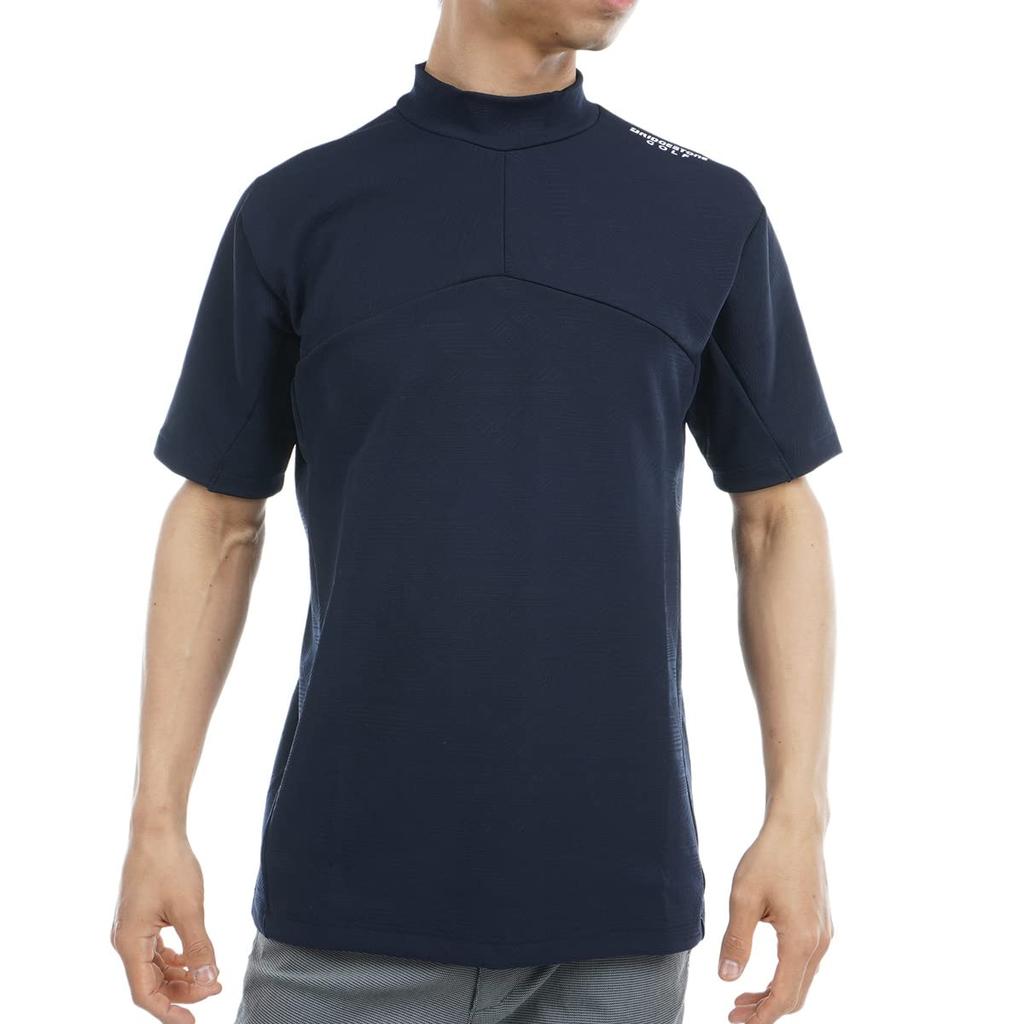 Bridgestone Golf YGM05A Men's Short Sleeve Mock Neck Golf Shirt, Blue, Size LL