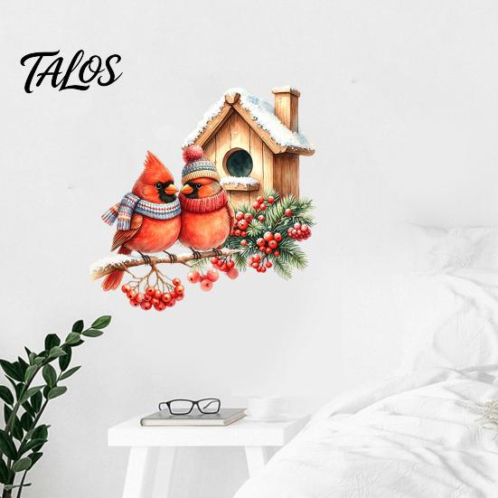 Creative Holiday Window Stickers Christmas Bird Wall Sticker, Watercolor PVC Decal, Waterproof Winter Decorative Decals Theme Cling for Glass