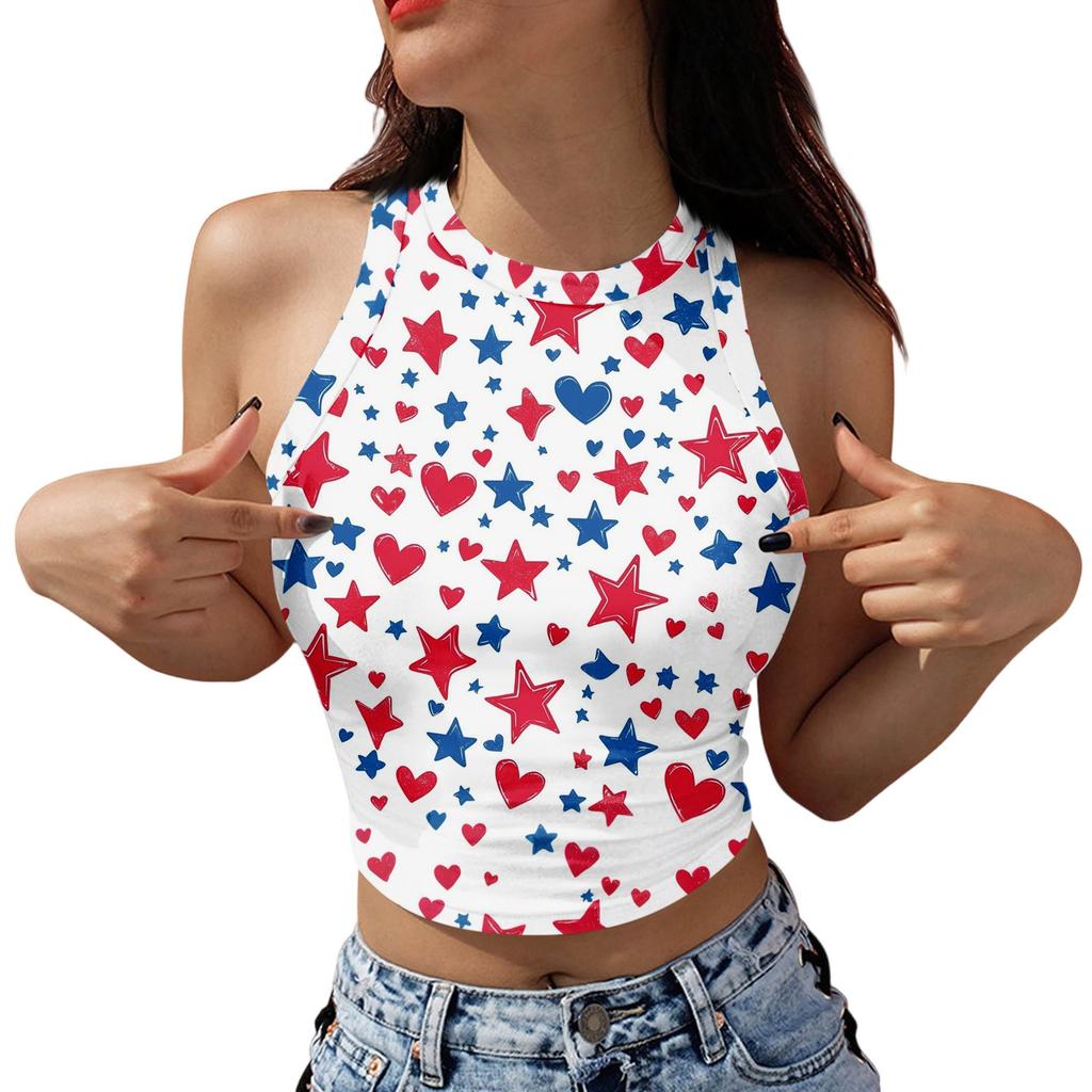 Damesmode Onafhankelijkheidsdag Print Mouwloze Tanktop