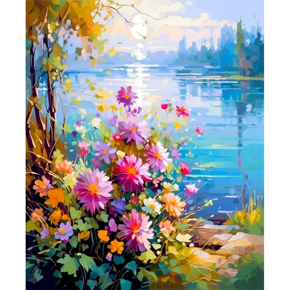 CHENISTORY Coloring By Number Sunset Scenery For Adults DIY Picture By Numbers Seascape Flower Drawing On Canvas Home Decor Gift
