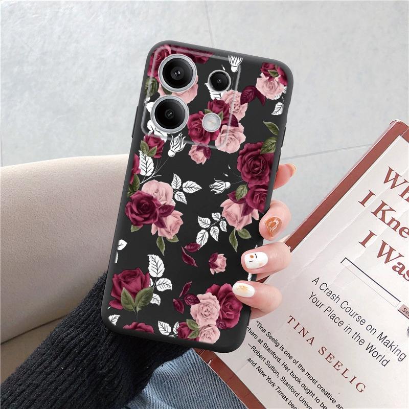 

Мягкий черный силиконовый чехол с цветочным узором для телефона Xiaomi Redmi Note 13 Pro для Redmi 13C Poco C65, противоударный защитный резиновый чехол для камеры Redmi 13 4G