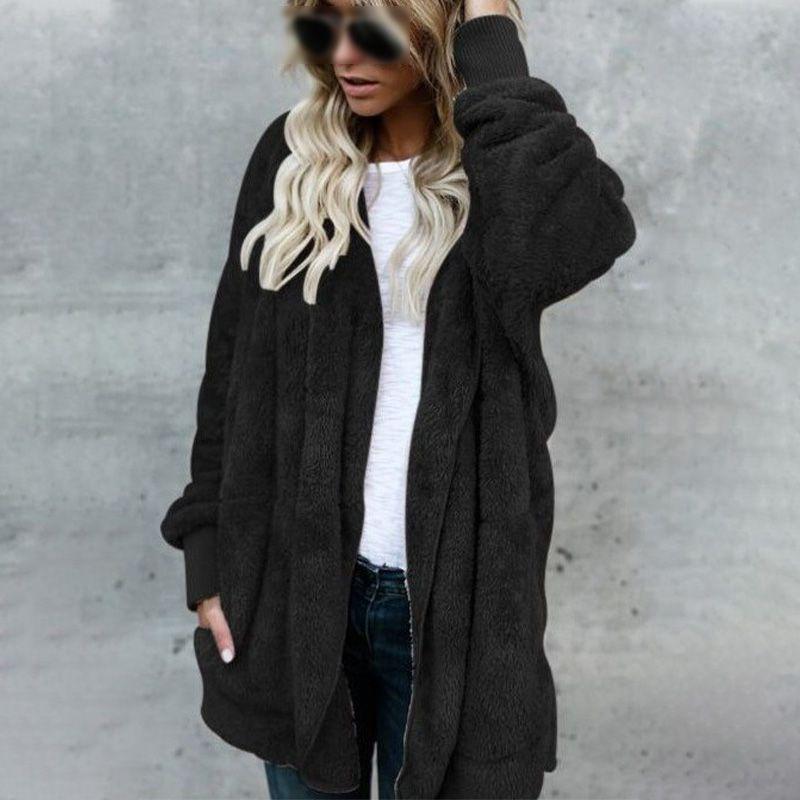 

Женское пальто-куртка Тедди Медведь Зимнее Пушистое Свободное Кардиган Верхняя одежда Размер Плюс Black,L