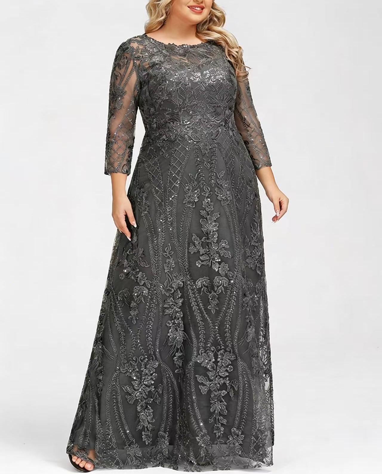 

Plus Size Women s Embroidered Patchwork Party Dress 4XL