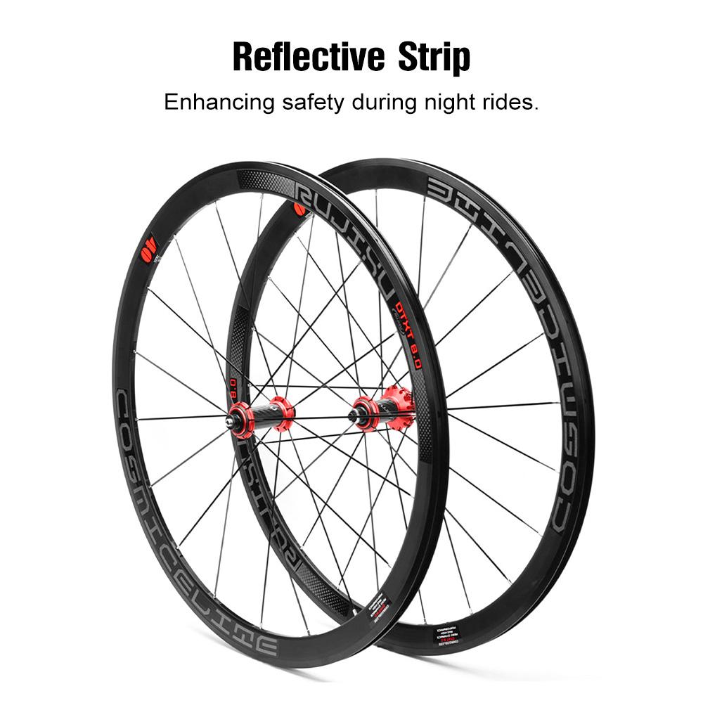 Road Bike Wheelset 700C Carbon Fiber Ultra-Light 120 Decibel 40mm/1.57in Reflective Strip V/C Brake