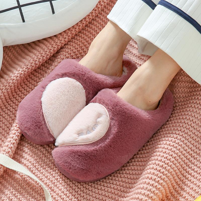 Fashion Women House Slippers Female Flock Heart-shaped Warm Plush Flat Slipper Lady Comfortable Indoor Home Cotton Shoe Women's Footwear