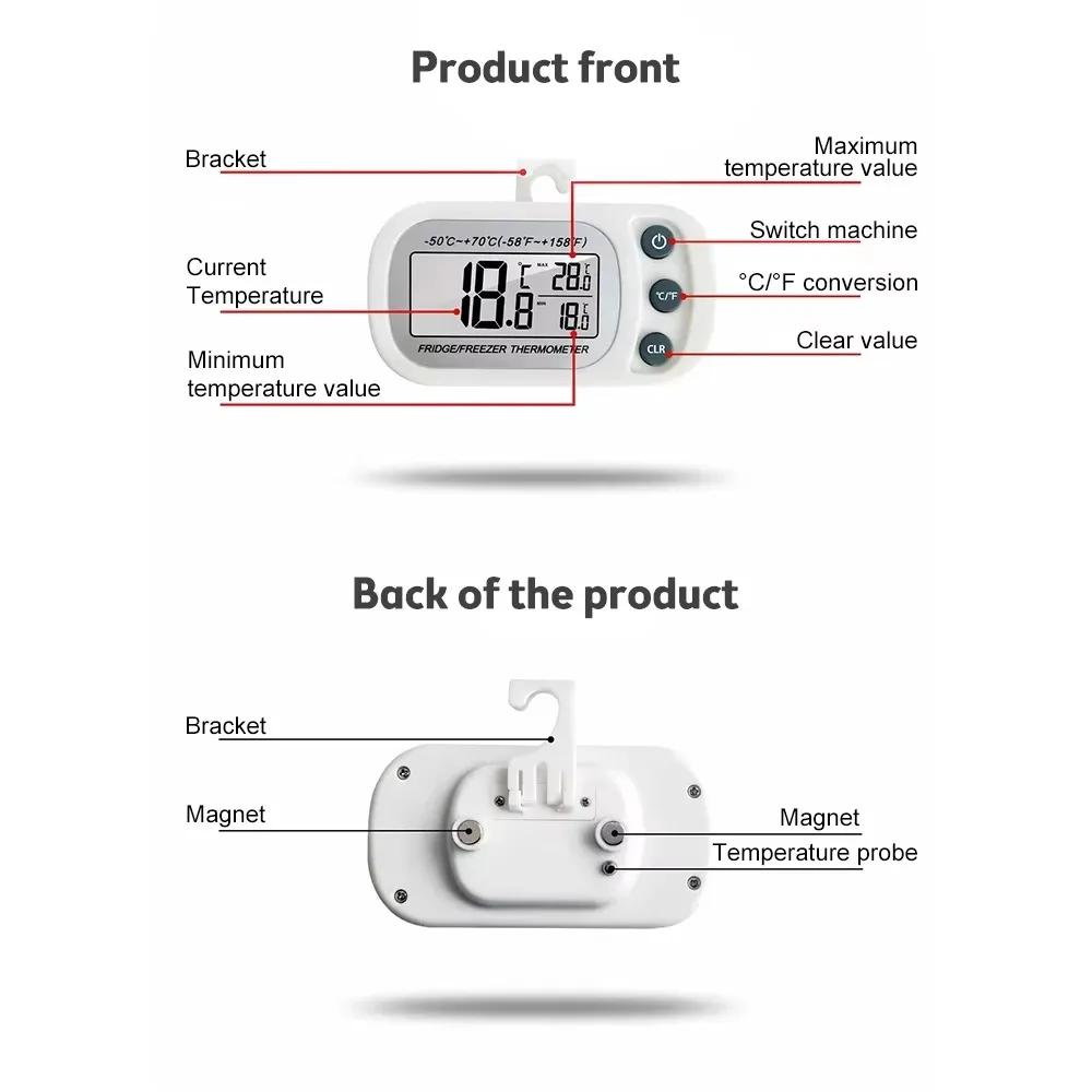 Digital Frigerator Thermometer Fridge And Freezer Thermometer With Large LCD Screen Stand For Room Kitchen