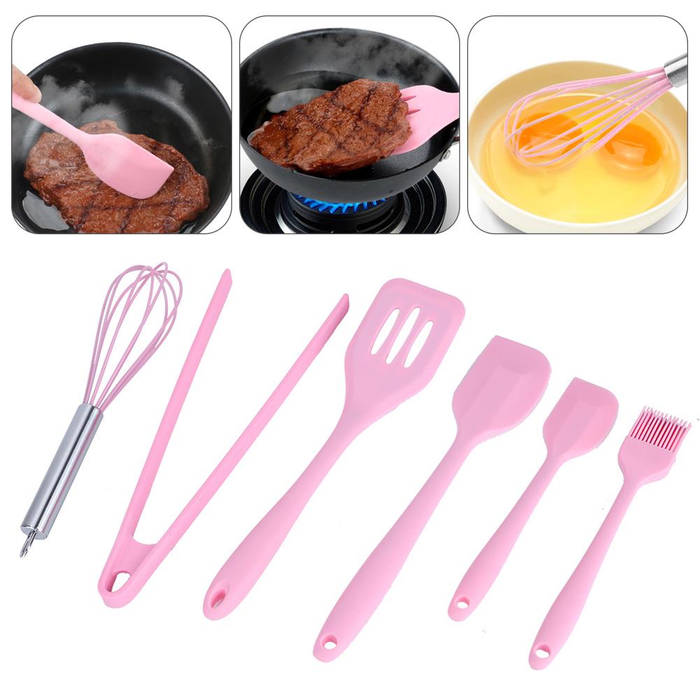 6Pcs/Set Silicone Cooking Utensil Scraper Eggs Beater Spatula Oil Brush Food Clip Kitchen Tool