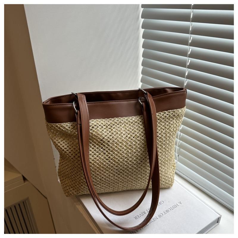 

Летняя новая модная соломенная сумка-тоут для通勤, женская ретро, высококлассная, повседневная, на плечо, под мышку коричневый