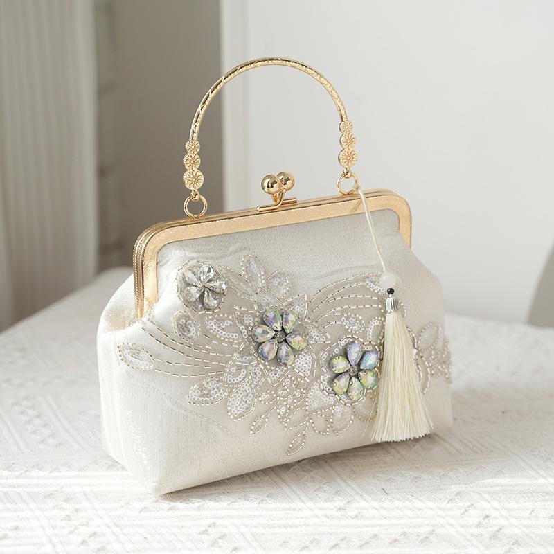 Pearl Embroidery Fashion Tote Bag Cheongsam Banquet Clutch Bag Chain Bag Embroidery Bead Bag Shoulder Bag Pearl Chain Bag