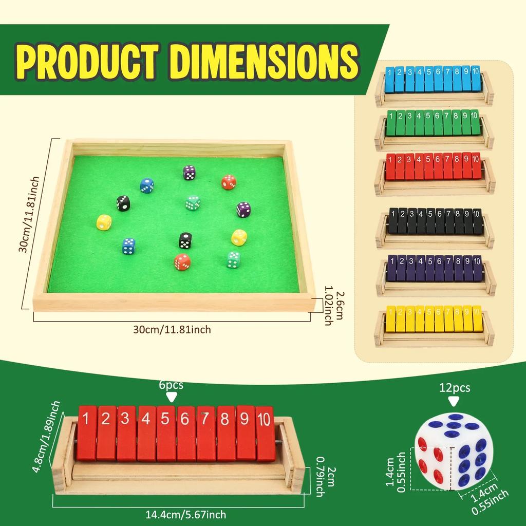 Wooden Dice Game Portable Shut The Box Wooden Board Game Classics Tabletop Gaming Toy for 2-6 Players for Home Party Bar