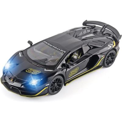 Coche deportivo Lambo SVJ 63 de metal fundido a presión, escala 1/24, modelo de coche con techo desmontable, luz y sonido, para niños de 3 años en adelante